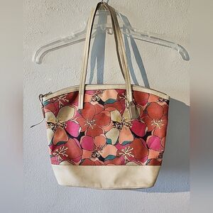 Relic Floral Canvas Floral Tote Bag Purse Zip Top Summer Hadley Fossil
